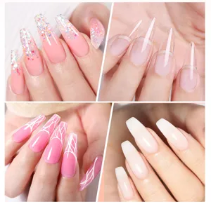 Close-up of four trendy nail art styles created with BORN PRETTY solid UV extension gel