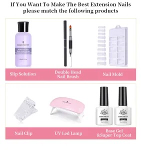 Comprehensive BORN PRETTY nail extension set including UV lamp, slip solution and brush.