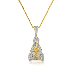 Collier Pendentif Pharaon Égyptien Hip Hop Pour Hommes Cuivre Strass Chaîne Torsadée Bijoux Géométriques À La Mode Cadeau