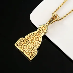 Collier pendentif hip-hop glacé en or pour homme avec des pierres en zircone