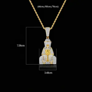 Pendentif Pharaon glacé collier hip hop pour homme en finition or et argent