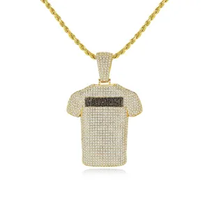 Collier Pendentif Maillot T-Shirt Hip Hop Homme Zirconia Iced Out Chaîne Corde en Laiton Électroplaqué Bijoux Mode