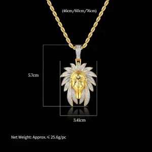 Hip-hop gold plated pendant necklace with iced-out character head design 5.7cm