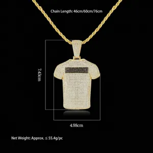 Collier hip-hop plaqué or avec pendentif T-shirt orné de zircons cubiques brillants