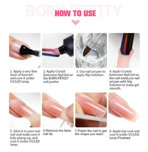Detailed step-by-step tutorial for BORN PRETTY crystal nail extension gel application