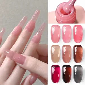 Coffret de vernis à ongles gelée translucide aux tons nude rose et jade, flacon 15ml