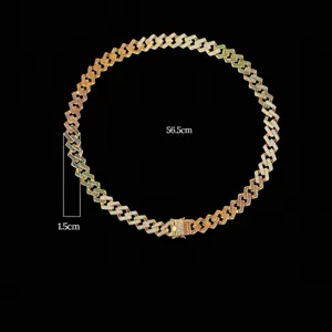 IJzige kleurrijke micro-geplaveide Cubaanse schakelketting voor hiphop-sieraden heren
