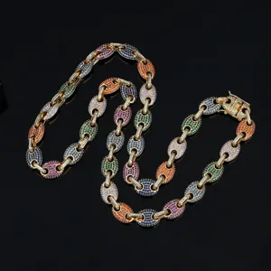 Collar de Cadena Hip Hop Circonia Grano de Café Marina Link para Hombre Mujer Latón Chapado en Oro Plata Arcoíris Iced Out Joyería