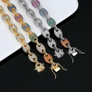 Collar de eslabones de grano de café con circonitas de colores joyería hip hop pro