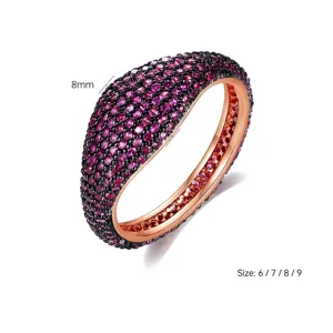 Anillo unisex de alta calidad con espinela pavé, engaste negro e interior en oro rosa