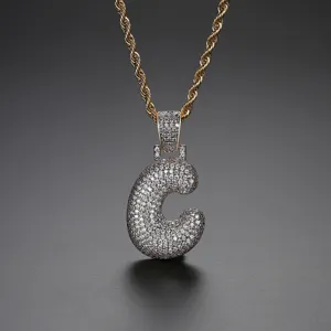 Collar con colgante de letra C bubble con circonitas brillantes y cadena de cuerda