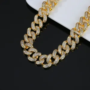 Collar de eslabones cubanos dorados para hombre con circonitas estilo hip-hop urbano
