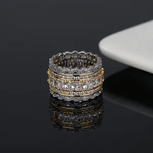 Unisex iced out hip hop ring with full pave crystals in gold and silver finish