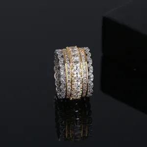 Luxury hip-hop style wide band ring with sparkling full pavé oval crystals in gold and silver