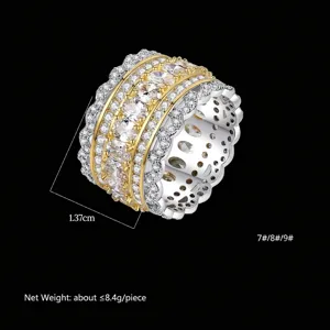 Hip hop style full diamond scalloped ring for men and women 1.37cm wide