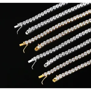 Cadenas de tenis unisex de 3mm con circonitas en plata y oro sobre un elegante fondo negro