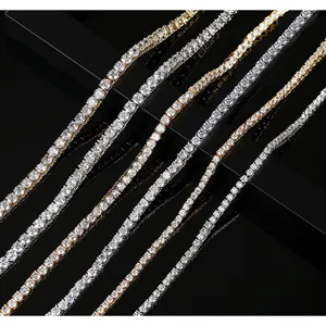 Collares de tenis de circonita AAA+ de 3mm brillantes en oro y plata estilo hip hop