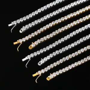 Collar tennis hip hop de 4mm con una fila de circonitas en acabado plata y oro