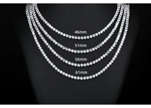 Comparación detallada de collares tenis de circonita de 3mm en cuatro longitudes en busto