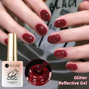 Primo piano del gel per unghie glitter riflettente rosso UR SUGAR con effetto finale