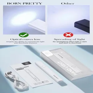 Lámpara de uñas UV BORN PRETTY portátil con lente convexa y cable de carga USB.