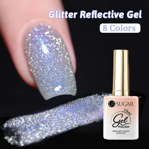 Primo piano di smalto gel glitter riflettente argento UR SUGAR con flacone da 15 ml