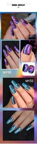 BORN PRETTY 9D cat eye gel polish showing purple and blue starry sky nail art effects