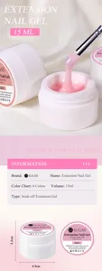 Detailed view of pink extension nail gel with texture display and specifications chart