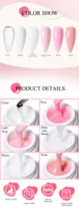 Detail view of 6 solid nail extension gel colors and texture for professional manicure