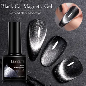 LILY'CUTE 7ml Black Cat Μαγνητικό τζελ βερνίκι νυχιών με έντονο μαύρο εφέ γκλίτερ