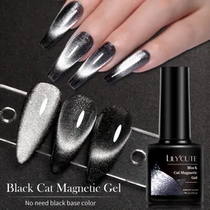 LILY'CUTE Black Cat Magnetic Gel λαμπερό βερνίκι νυχιών για μανικιούρ στυλ σκοτεινής νεράιδας