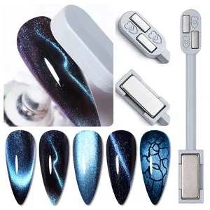 Multi-functional cat eye nail magnets showing various lightning and glitter effects