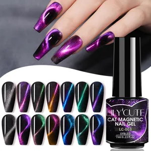 LILY'CUTE reflective cat eye nail gel polish with colorful glitter and magnetic effect
