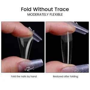 Detail view of flexible transparent nail tips showing fold resistance without marks