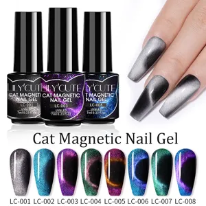 LILY'CUTE 7ml Cat Magnetic Nail Gel set with shimmering diamond and reflective laser effect