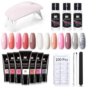 Kit completo di gel per extension unghie da 15 ml con mini lampada UV e strumenti manicure