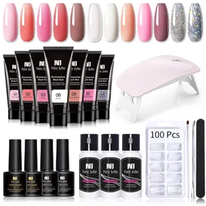 Kit completo per ricostruzione unghie da 15ml con lampada UV LED e 100 tip unghie.