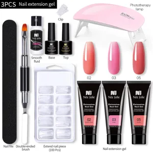 Kit completo de gel para extensión de uñas de 15ml con lámpara UV y pincel doble