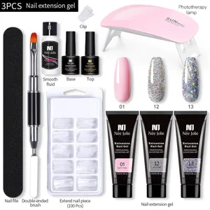 Kit de gel para extensión de uñas con lámpara UV, pincel doble y 100 tips.