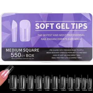 Detailed size guide for 550pcs clear medium square soft gel nail tips set