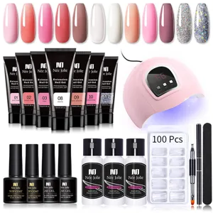 Kit completo per extension unghie in gel con lampada UV, 7 colori e accessori.