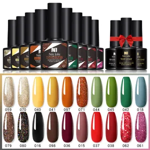Detail view of Née Jolie nail gel polish set featuring 20-color swatch chart for UV/LED