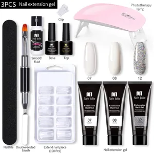 Set completo de gel de extensión de uñas de 15ml con lámpara UV y herramientas pro