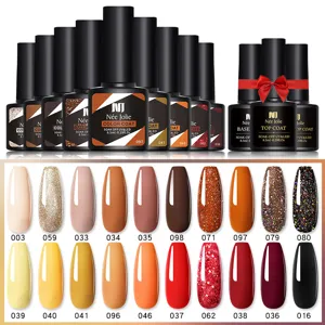 Autumn-themed nail gel polish set with 20 vibrant color swatches and numbered tips.