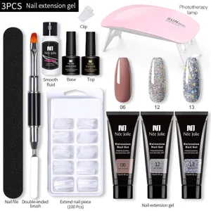 Detalle general de los componentes del kit de gel de extensión de 15 ml con lámpara