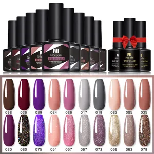 Professional 20-color nail gel polish set featuring autumn winter shades with top and base coats