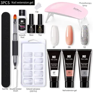 Kit completo de gel de extensión de uñas de 15ml con lámpara UV, pincel y 100 tips