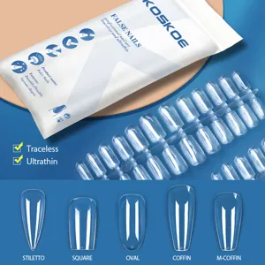 Set de uñas postizas transparentes en formas stiletto y coffin para manicura