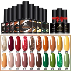 Detailed color chart showing 20 shades of autumn winter soak off UV gel nail polish set
