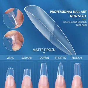 Puntas de uñas postizas mate transparentes en varias formas como Coffin y Stiletto